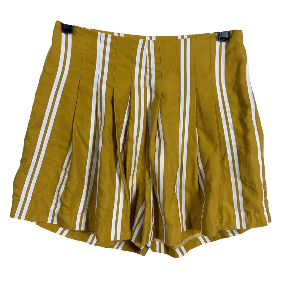 Sancia Mustard Yellow Striped High Waisted Pleated‎ Tencel Shorts XS